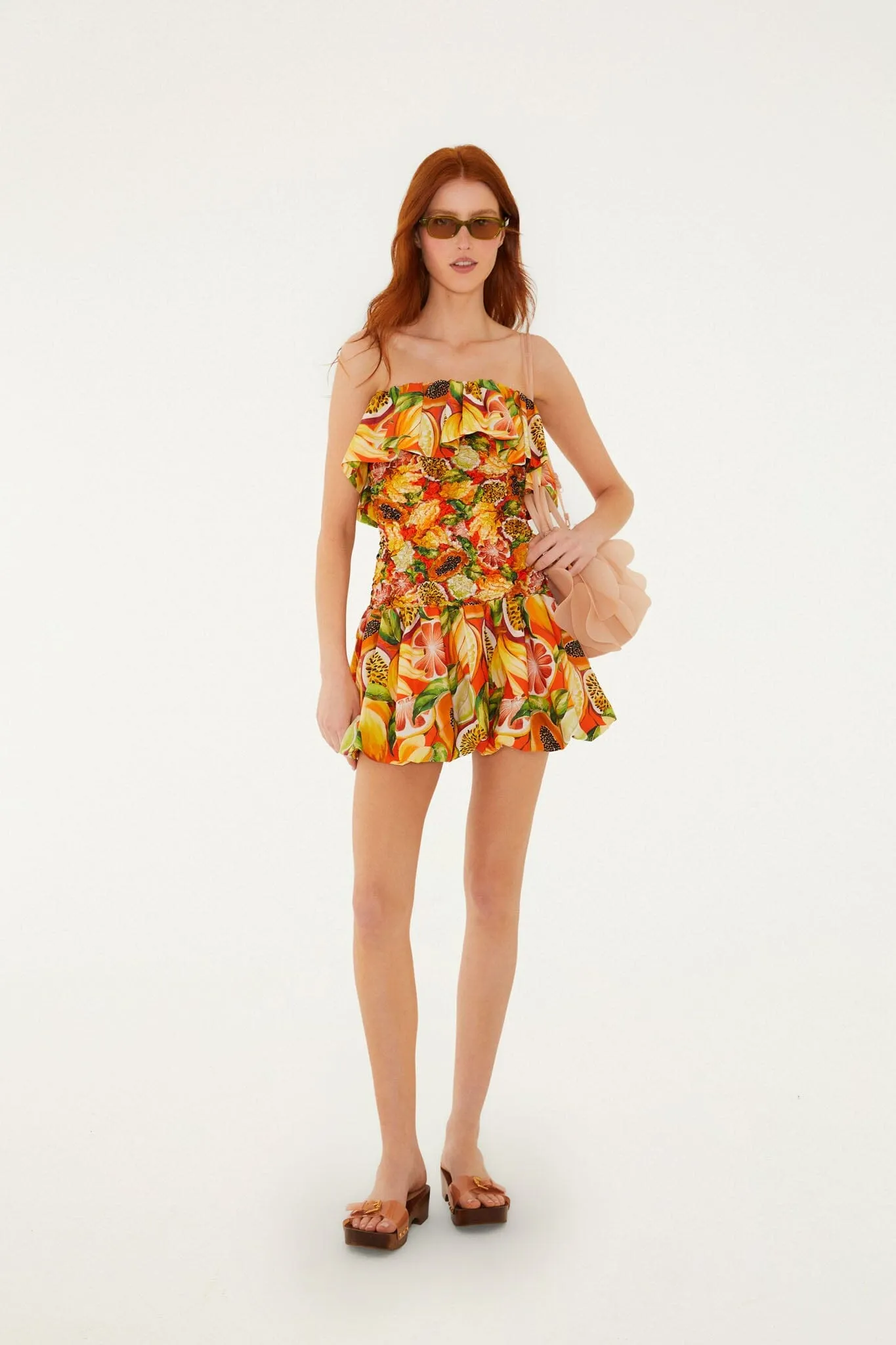 Multicolor Fruit Garden Red Smocked Balloon Mini Dress sold by FARM Rio product image thumbnail 5