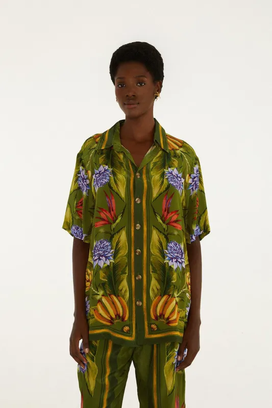 Green Tropical Scarf Short Sleeve Shirt made by FARM Rio