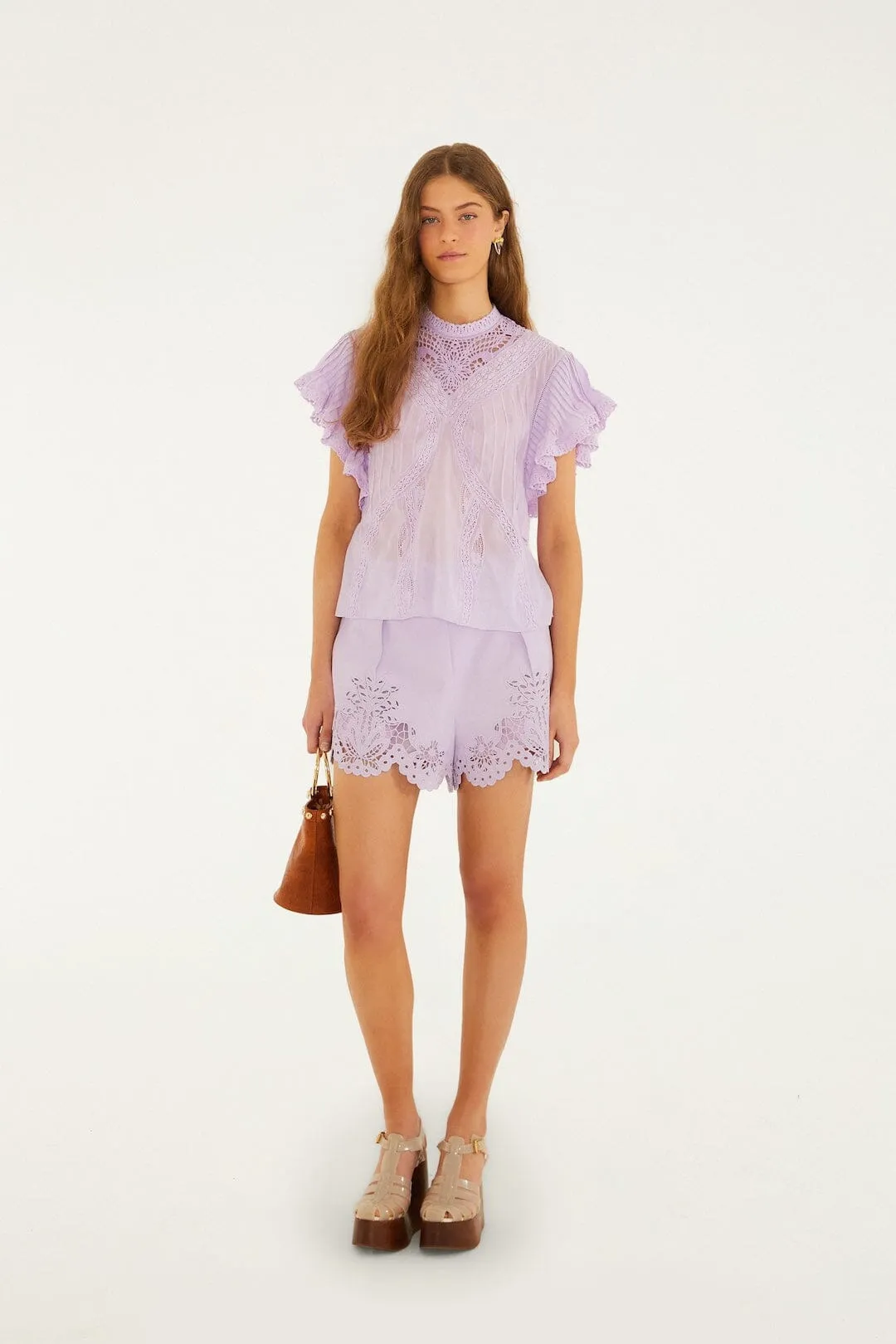 Lilac Lace Ruffled Organic Cotton Blouse sold by FARM Rio product image thumbnail 4