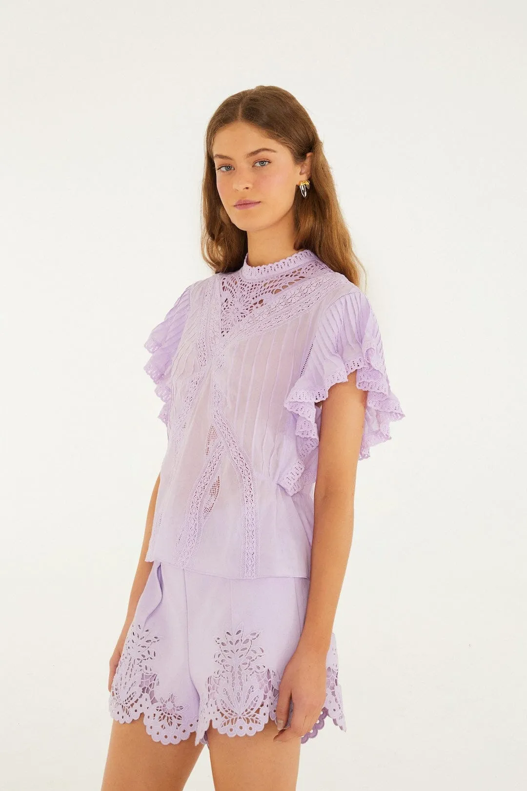 Lilac Lace Ruffled Organic Cotton Blouse sold by FARM Rio product image thumbnail 5