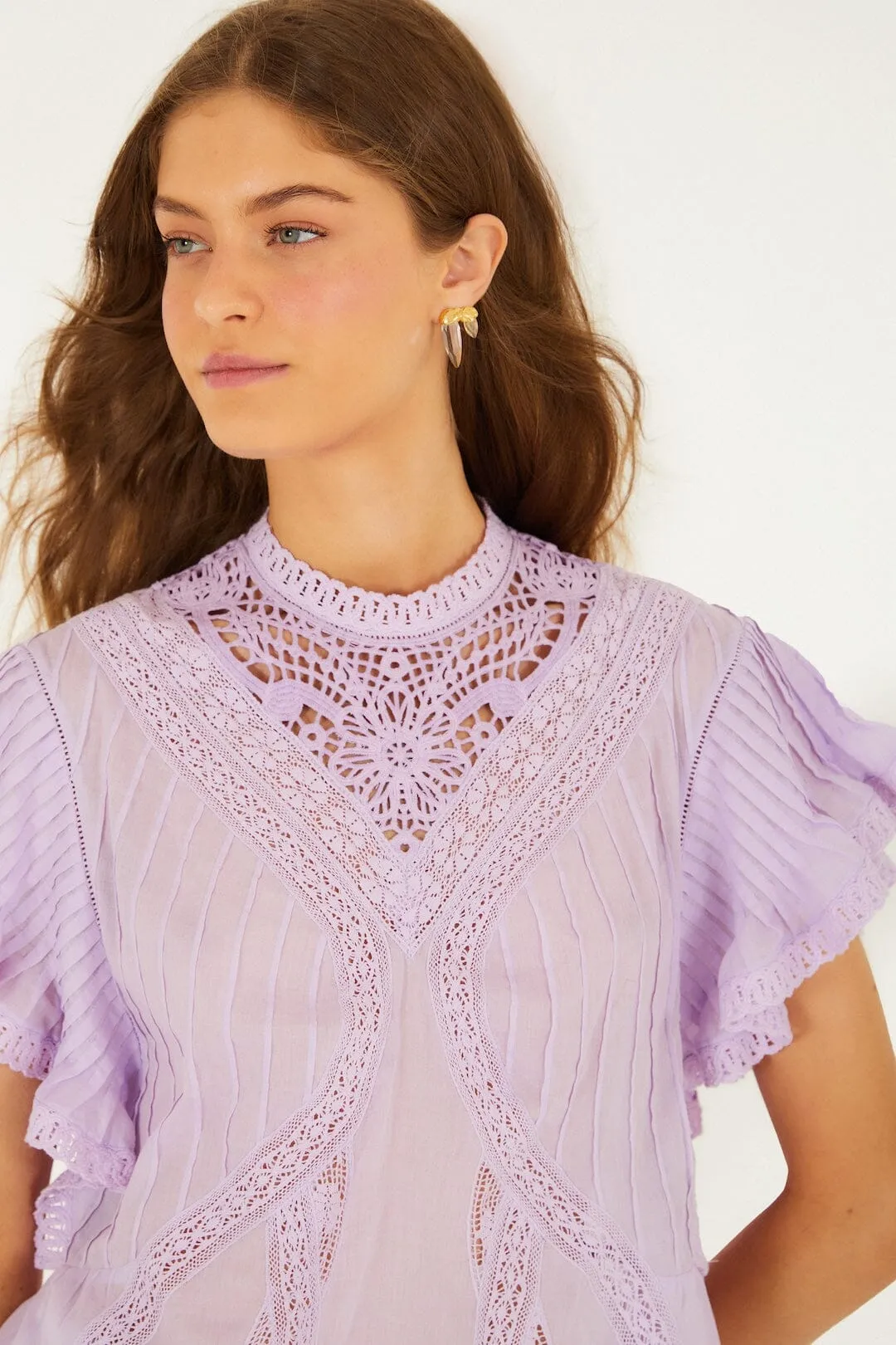 Lilac Lace Ruffled Organic Cotton Blouse sold by FARM Rio product image thumbnail 2