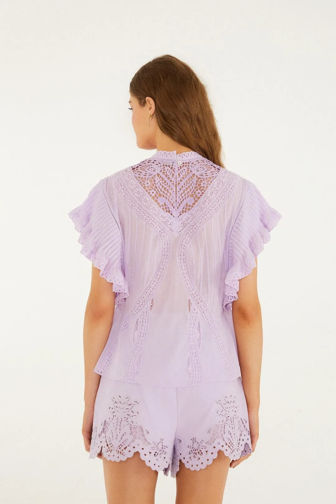 Lilac Lace Ruffled Organic Cotton Blouse sold by FARM Rio product image thumbnail 3