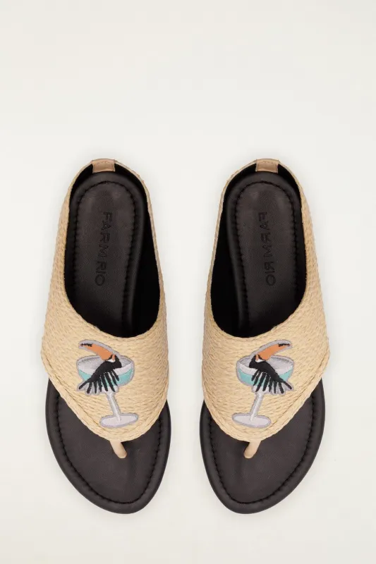Raffia Embroidered Icons Flat Sandal made by FARM Rio