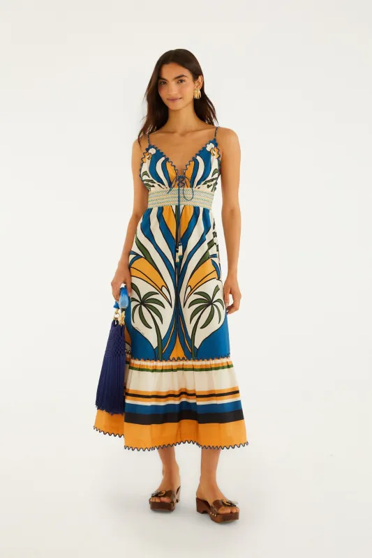 Multicolor Tropical Graphic Wavy Detail Maxi Dress made by FARM Rio