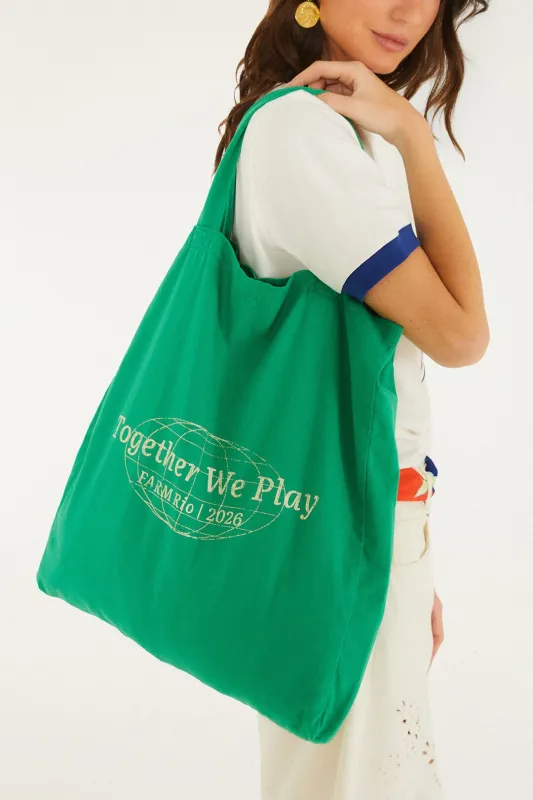 Green Together We Play Tote Bag made by FARM Rio