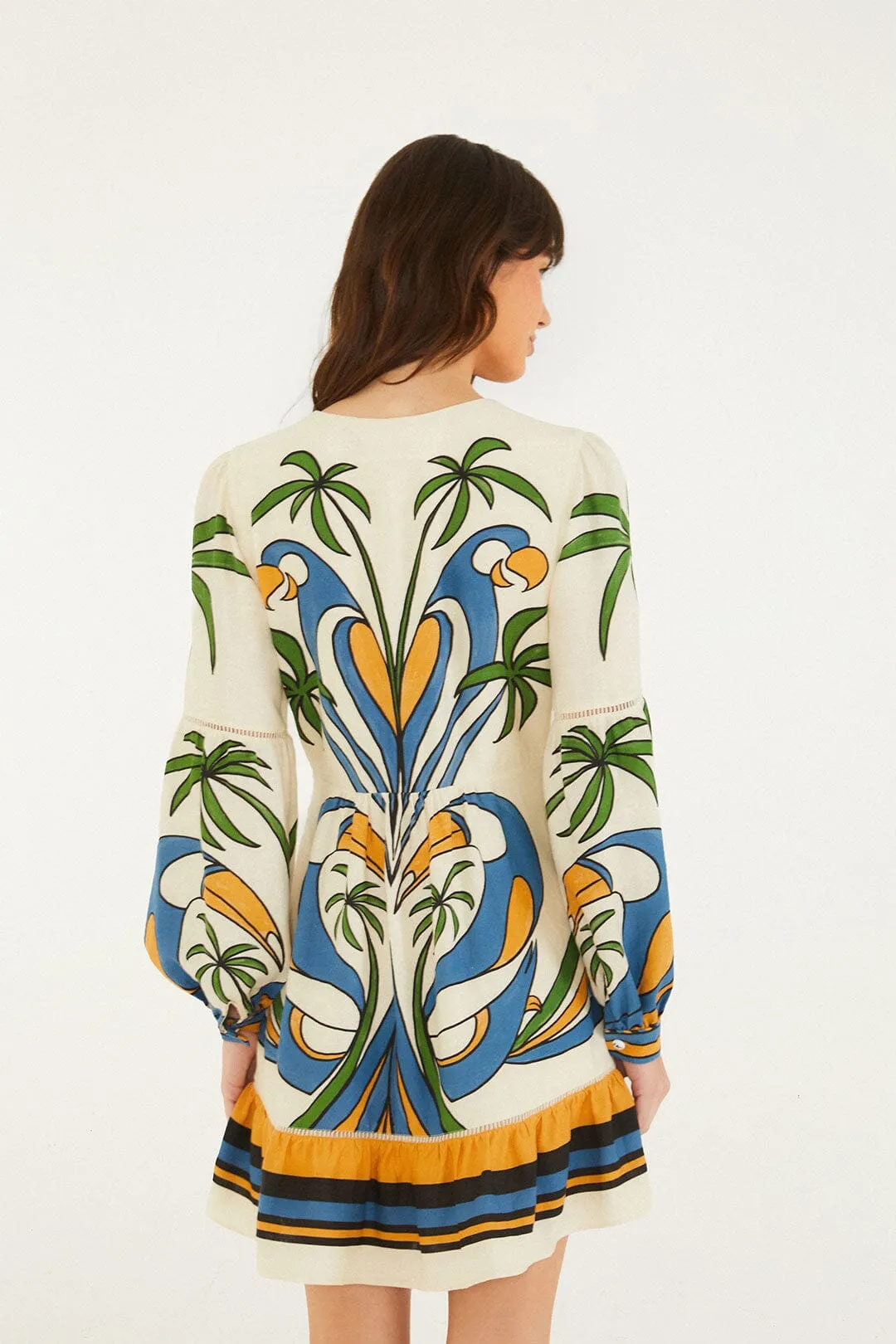 Sand Tropical Graphic Lace Ruffled Mini Dress sold by FARM Rio product image thumbnail 3