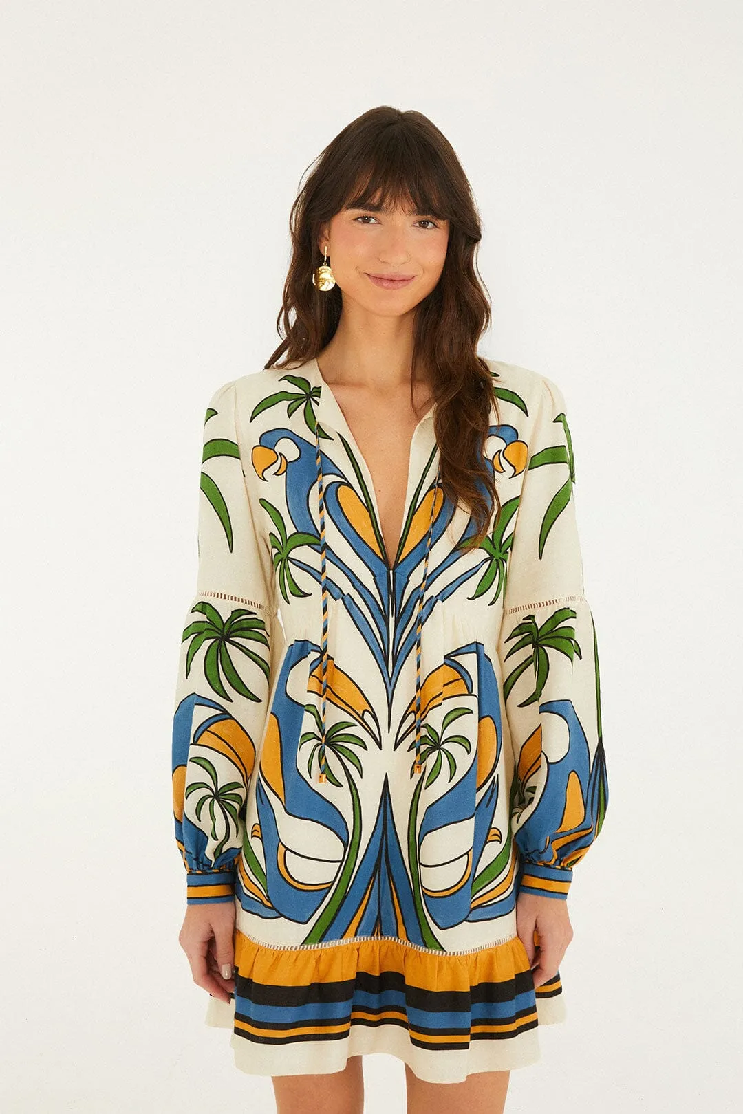 Sand Tropical Graphic Lace Ruffled Mini Dress sold by FARM Rio product image thumbnail 4
