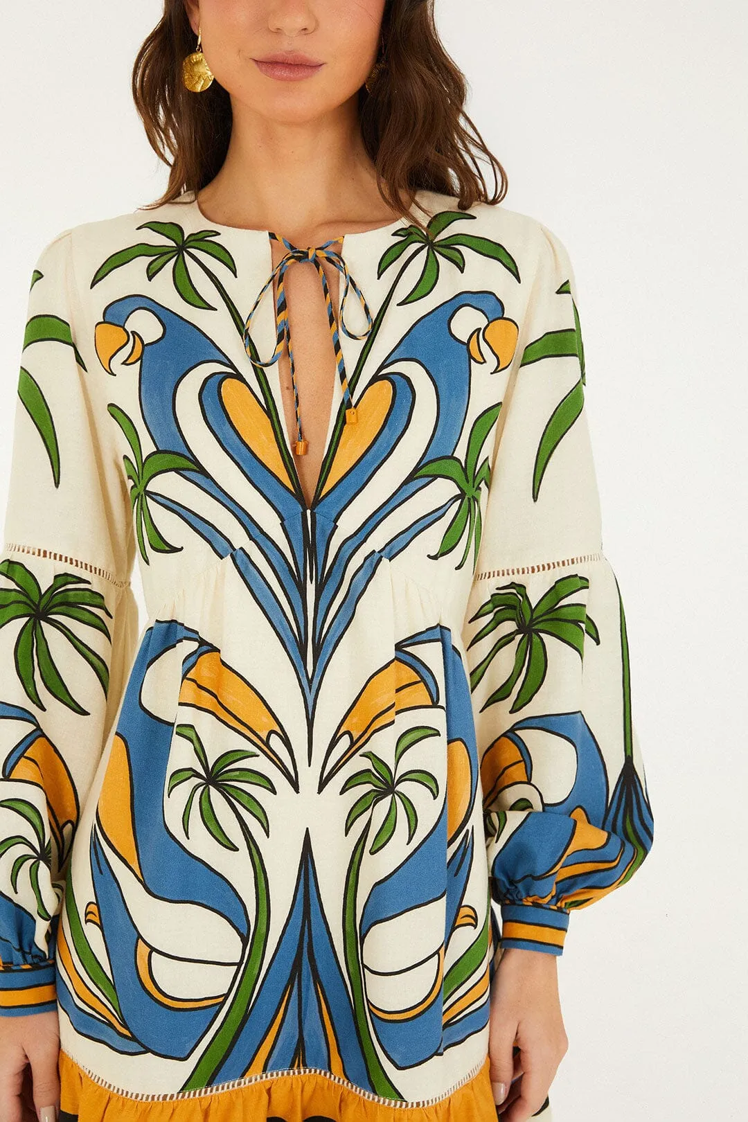 Sand Tropical Graphic Lace Ruffled Mini Dress sold by FARM Rio product image thumbnail 2