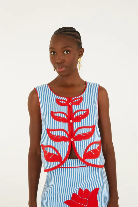 Sky Stripes Blue Sleeveless Crop Top made by FARM Rio