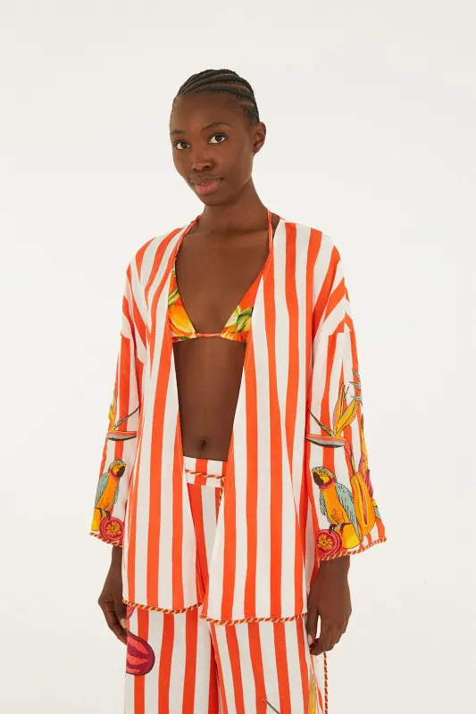 Red Fruit Stripes Rope Details Kimono made by FARM Rio