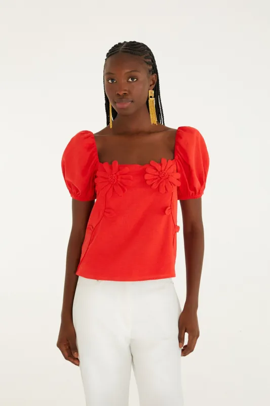 Red Short Sleeve Blouse made by FARM Rio
