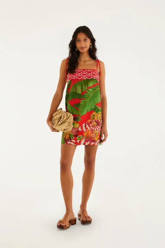 Red Fruit Trolley Banana Tassels Mini Dress made by FARM Rio