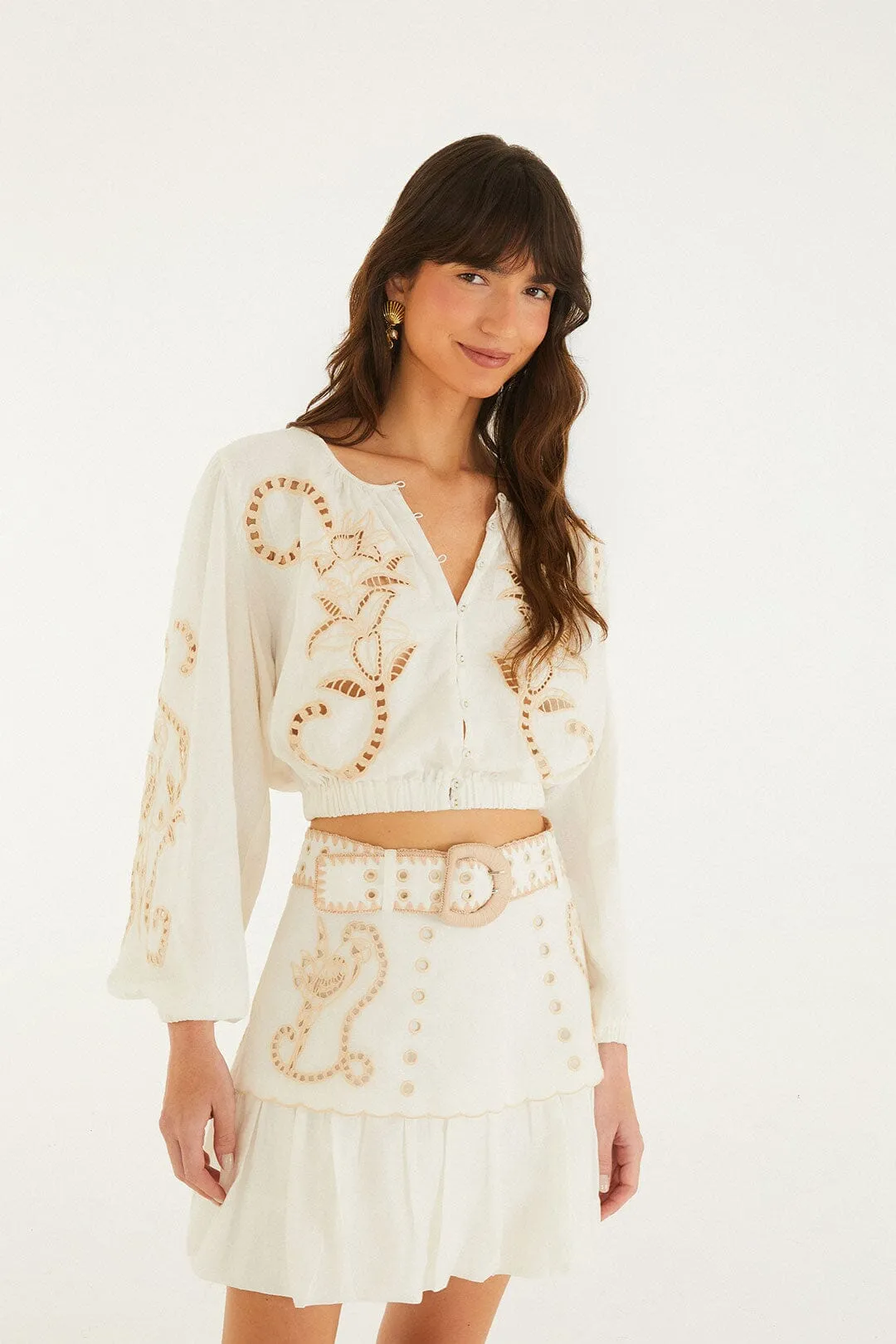 Sand Richelieu Belted Mini Skirt sold by FARM Rio product image thumbnail 4