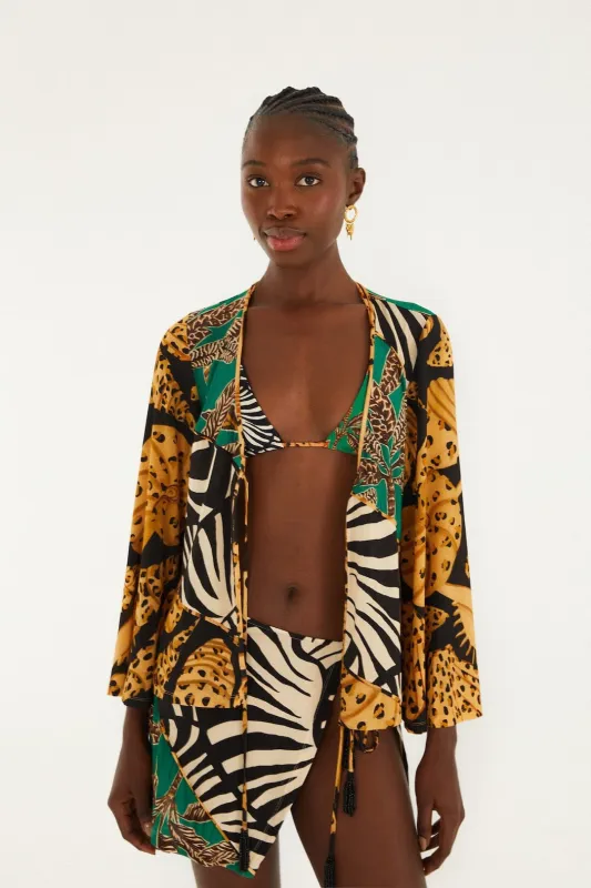 Mixed Patchwork Front Beaded Ties Blouse made by FARM Rio