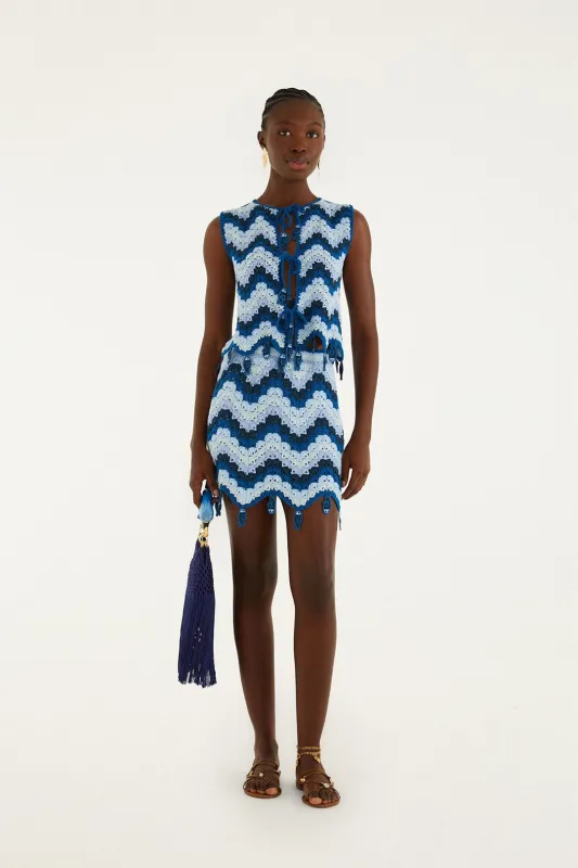 Blue Waves Crochet Mini Skirt made by FARM Rio
