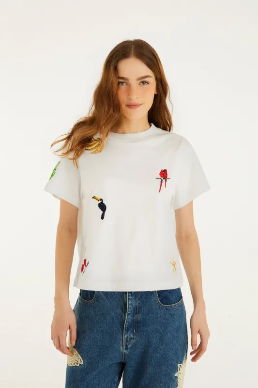 Off-White Cool Day Embroidered T-Shirt made by FARM Rio