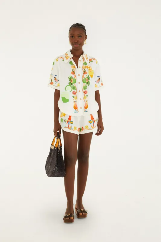 Off-White Biricutico Scarf Embroidered Drawstring Shorts made by FARM Rio