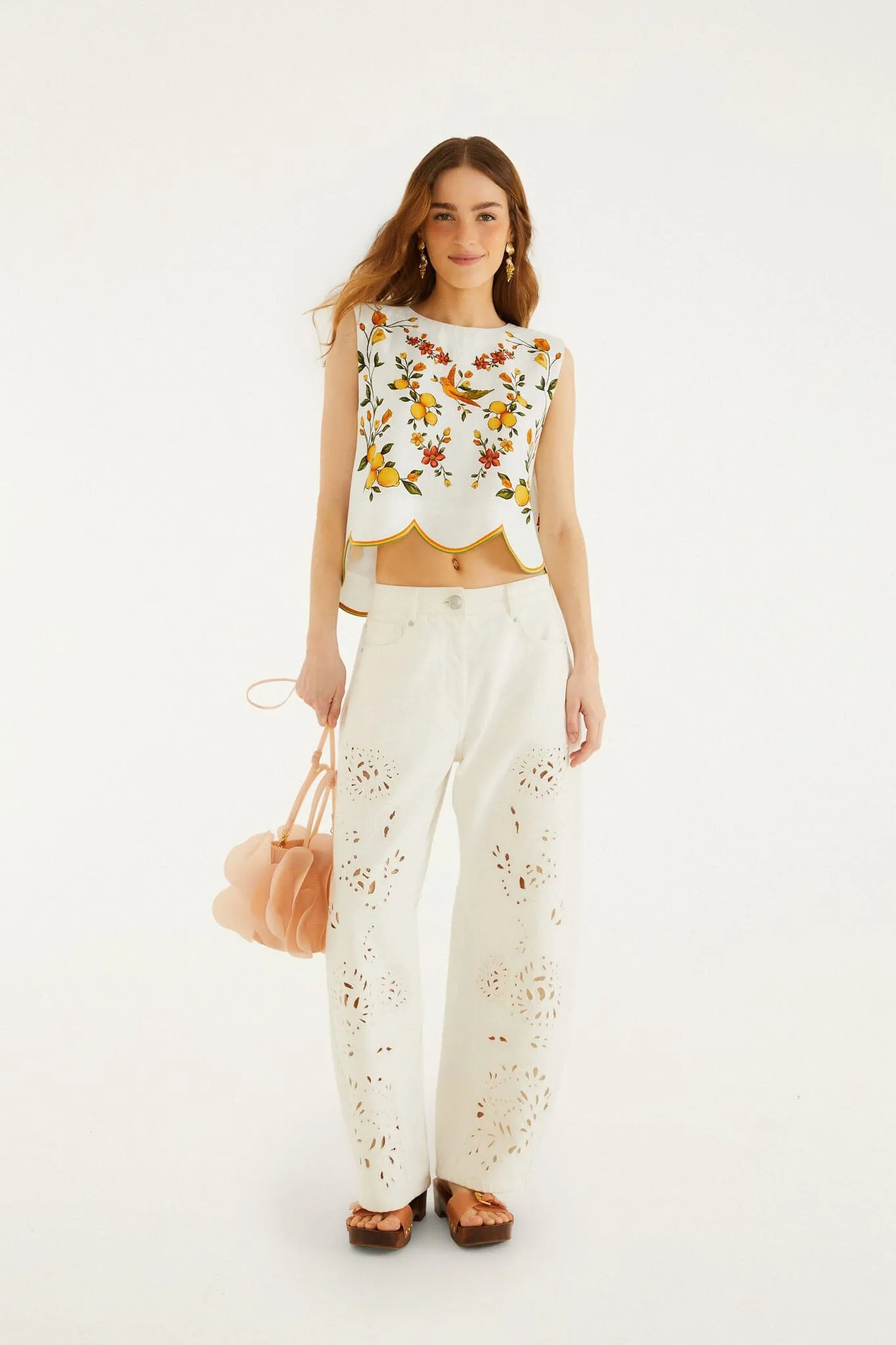 Off-White Lemon Bouquet Wavy Hem Sleeveless Blouse sold by FARM Rio product image thumbnail 2