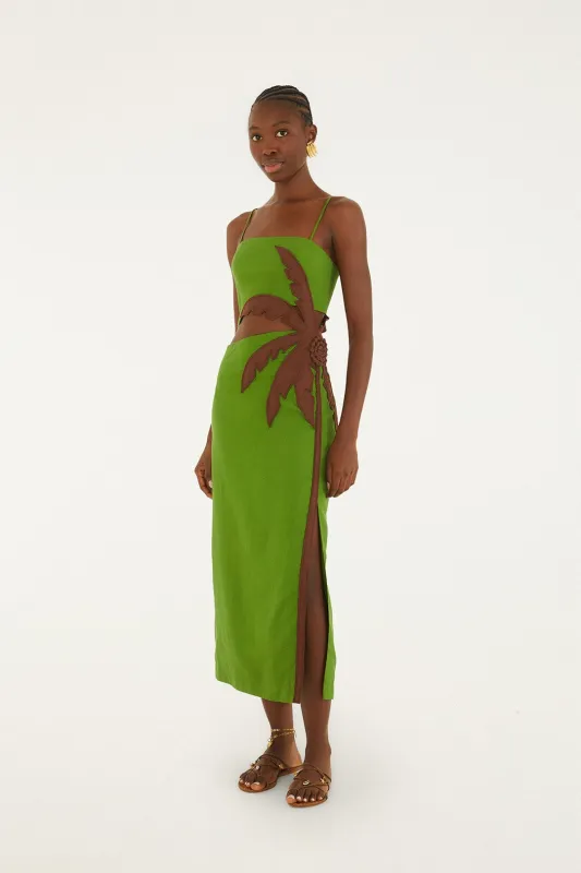 Green 3D Palm Tree Cut-Out Midi Dress made by FARM Rio