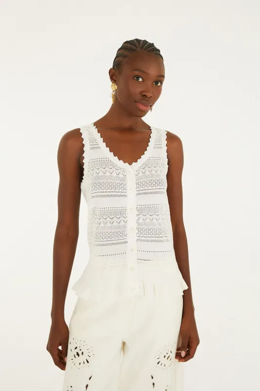 Off-White Crochet Sleeveless Blouse made by FARM Rio