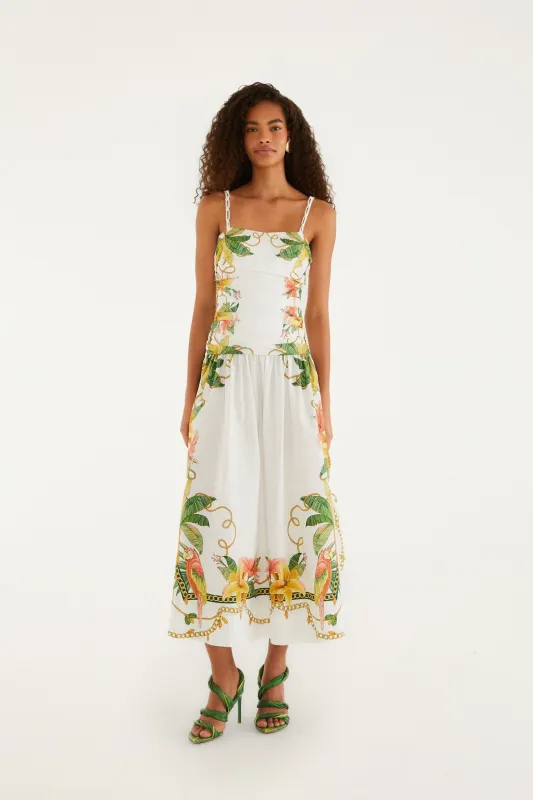 Tropical Royalty Off-White Midi Dress Sleeveless made by FARM Rio