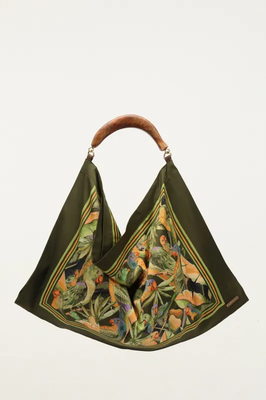 Green Nature Satin Medium Scarf Bag made by FARM Rio