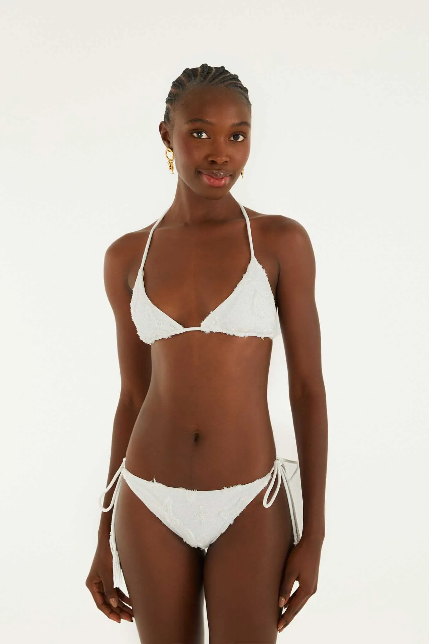 White Beaded Side Ties Full Bikini Bottom sold by FARM Rio