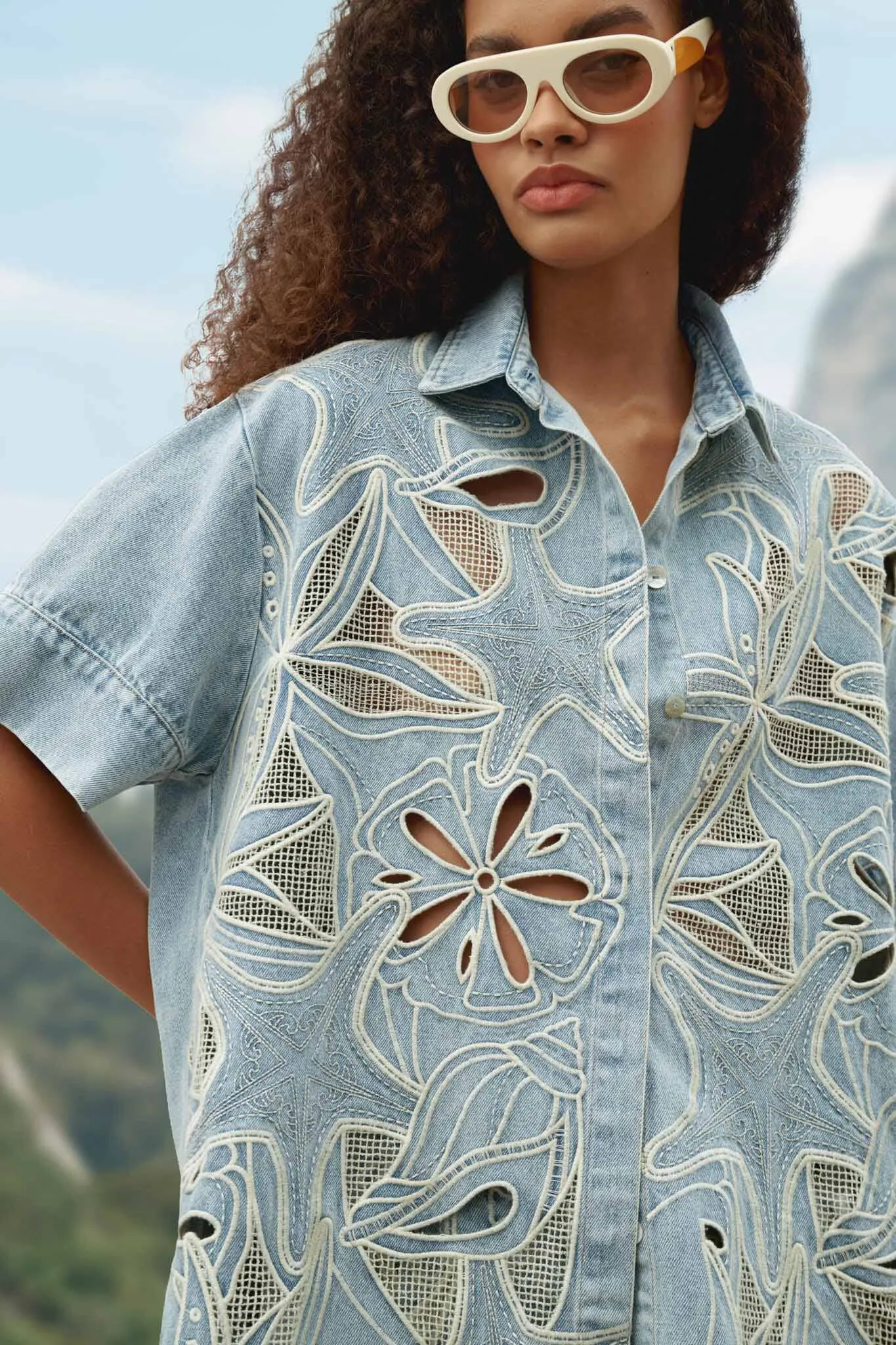 Denim Sea Desire Embroidered Short Sleeve Shirt sold by FARM Rio product image thumbnail 2
