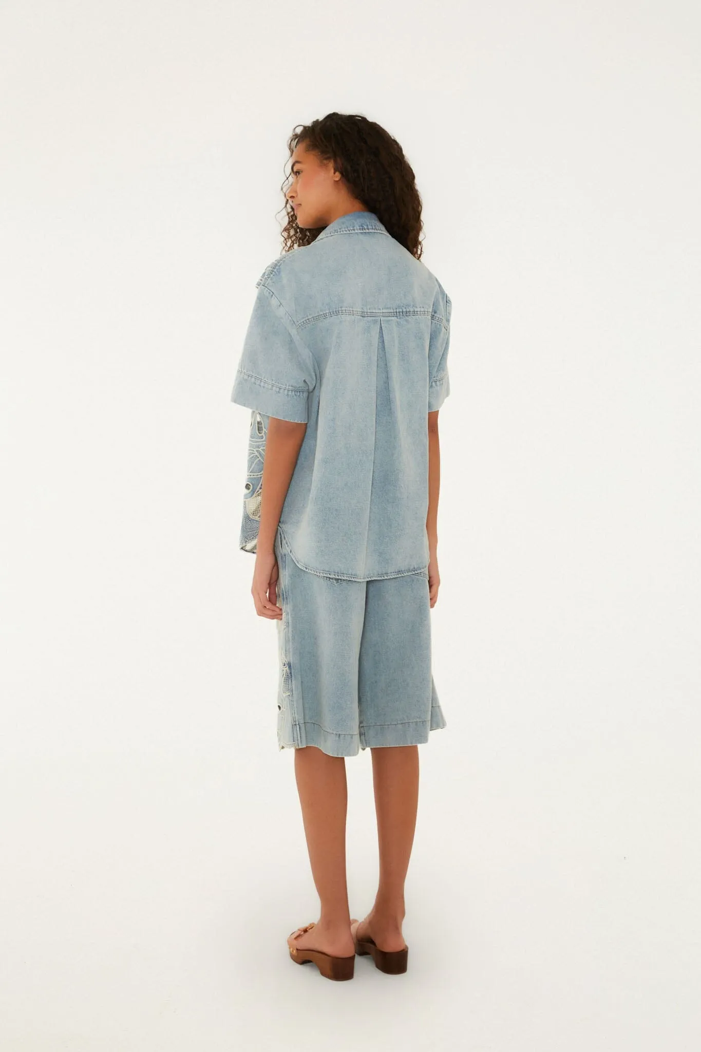 Denim Sea Desire Embroidered Short Sleeve Shirt sold by FARM Rio product image thumbnail 3