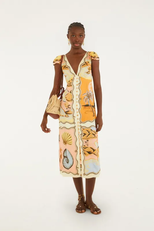 Multicolor Rio Souvenir Scarves Satin Midi Dress made by FARM Rio