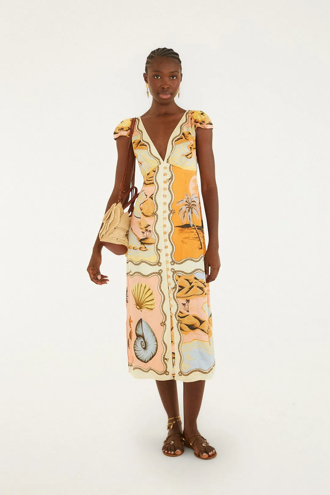 Multicolor Rio Souvenir Scarves Satin Midi Dress sold by FARM Rio