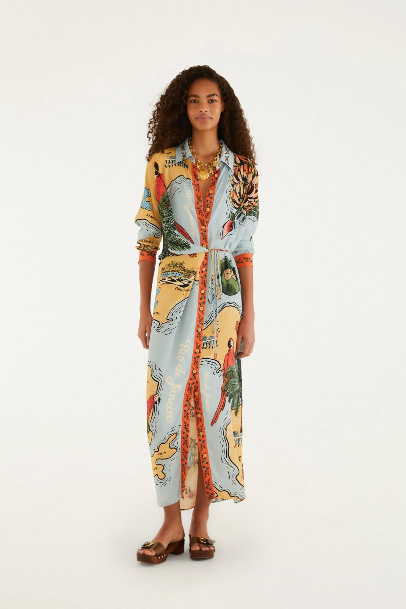 Multicolor Beaches Path Collared Buttoned Maxi Dress sold by FARM Rio