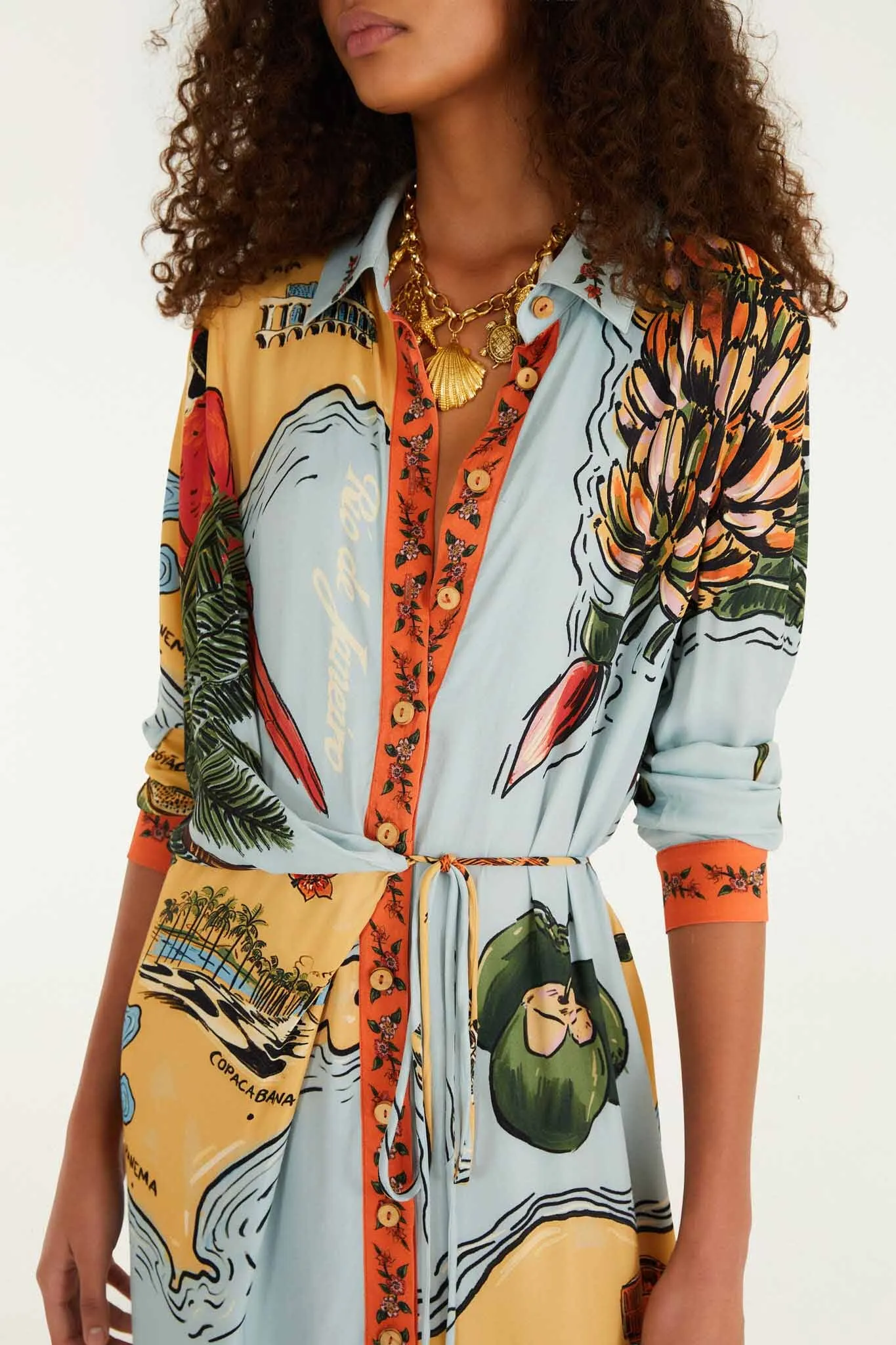 Multicolor Beaches Path Collared Buttoned Maxi Dress sold by FARM Rio product image thumbnail 2