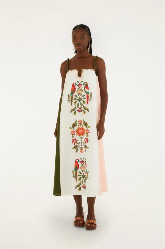 Cross Stich Embroidery Maxi Dress Sleeveless made by FARM Rio