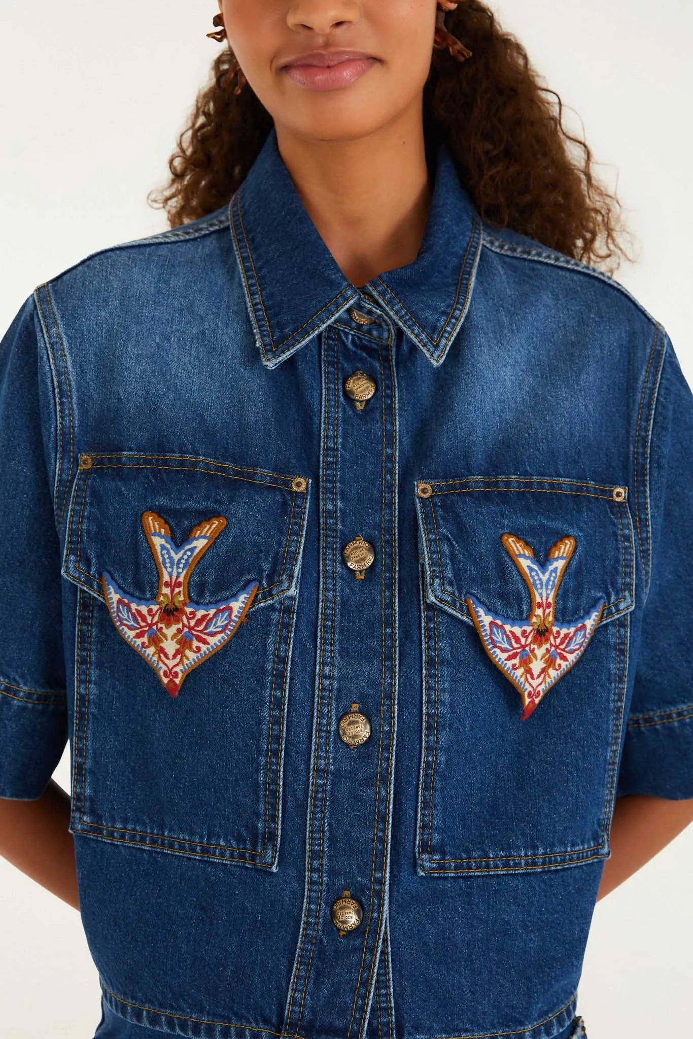 Denim Porcelain Birds Embroidered Shirt sold by FARM Rio product image thumbnail 4