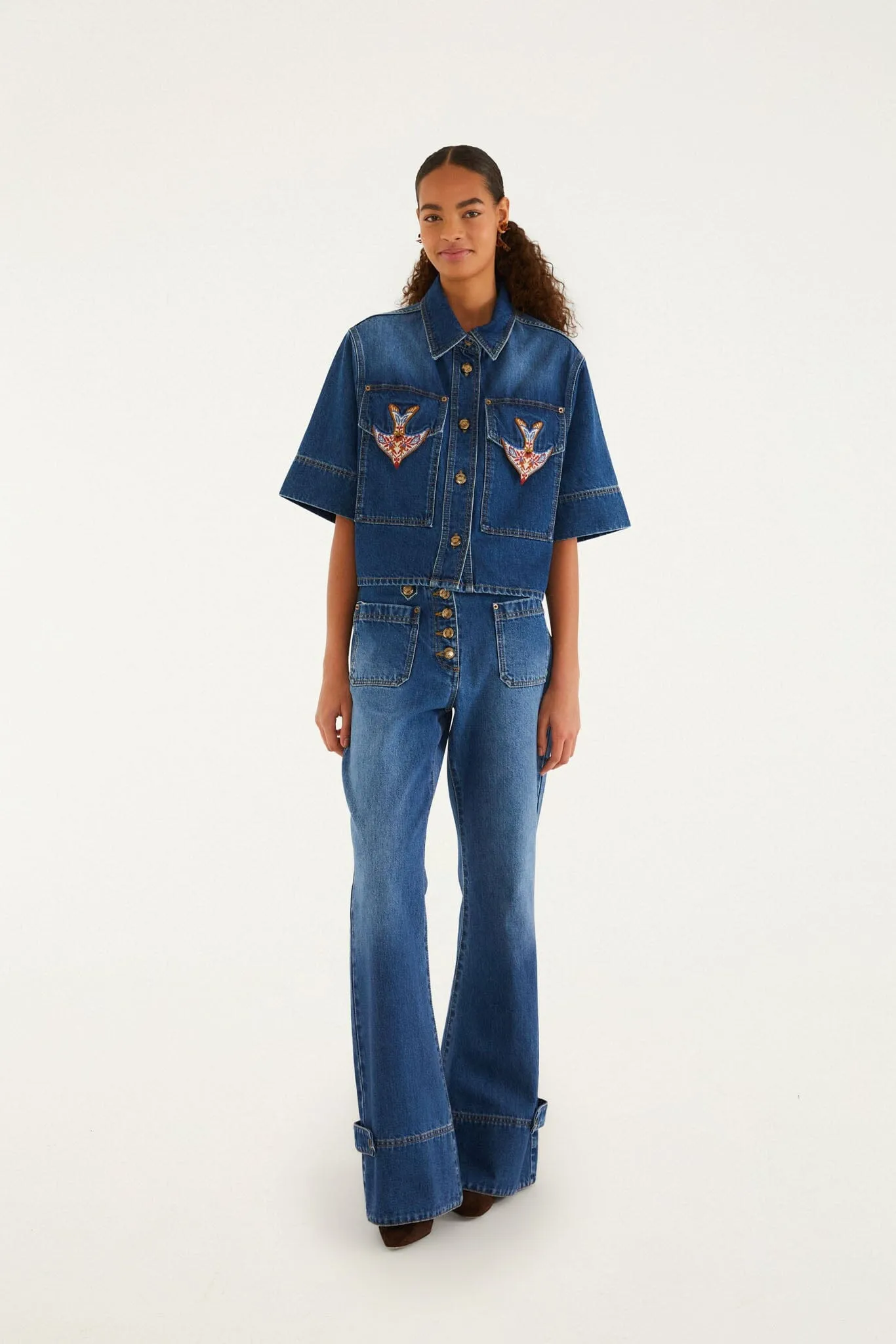 Denim Porcelain Birds Embroidered Shirt sold by FARM Rio product image thumbnail 2