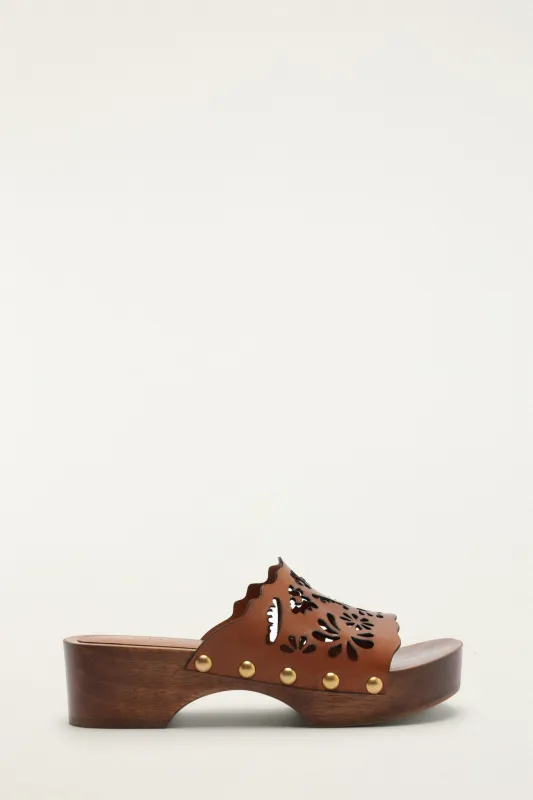 Brown Lace Leather Clog made by FARM Rio