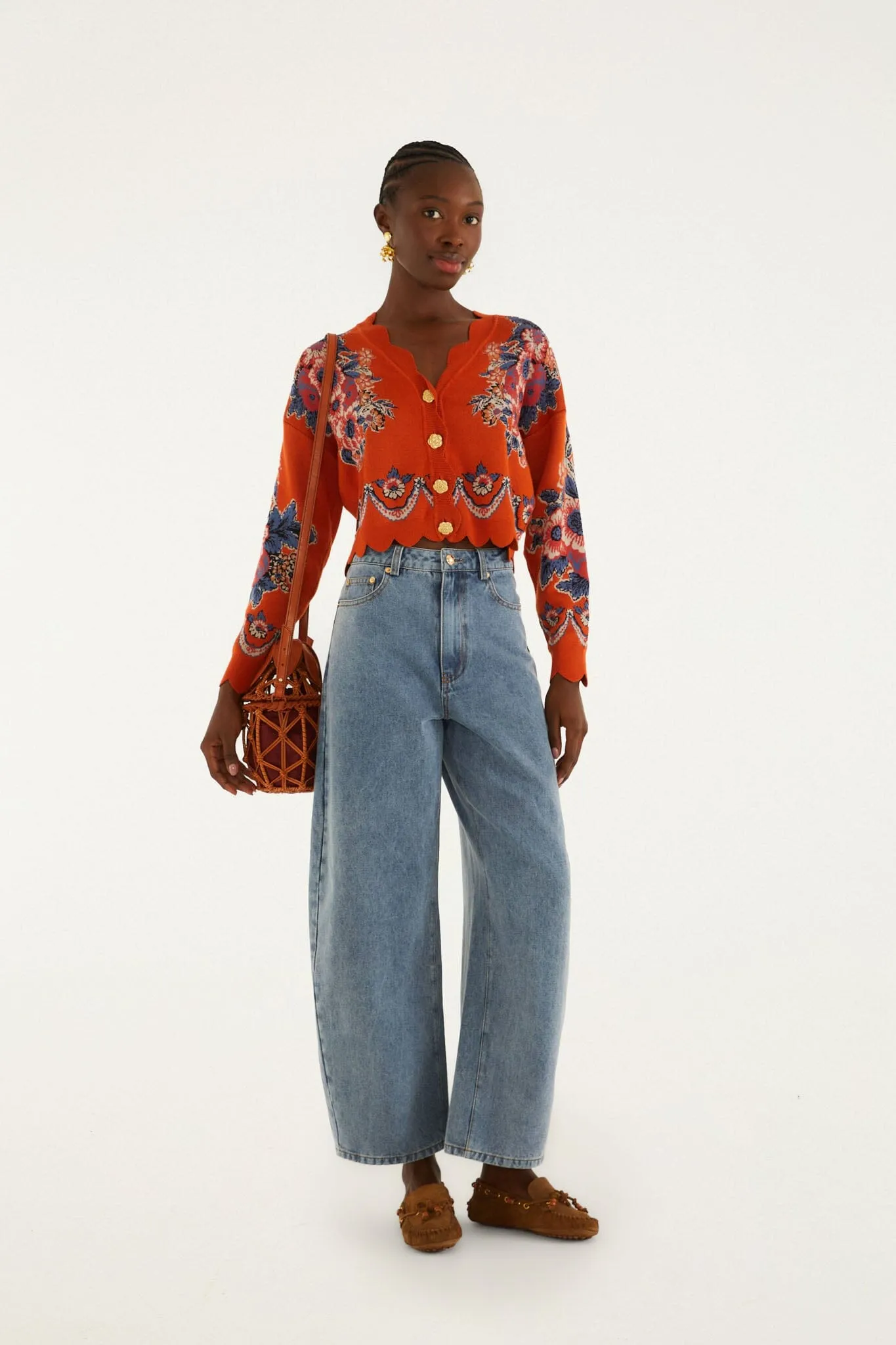 Terracota Victorian Floral Buttoned Knit Cardigan sold by FARM Rio product image thumbnail 4