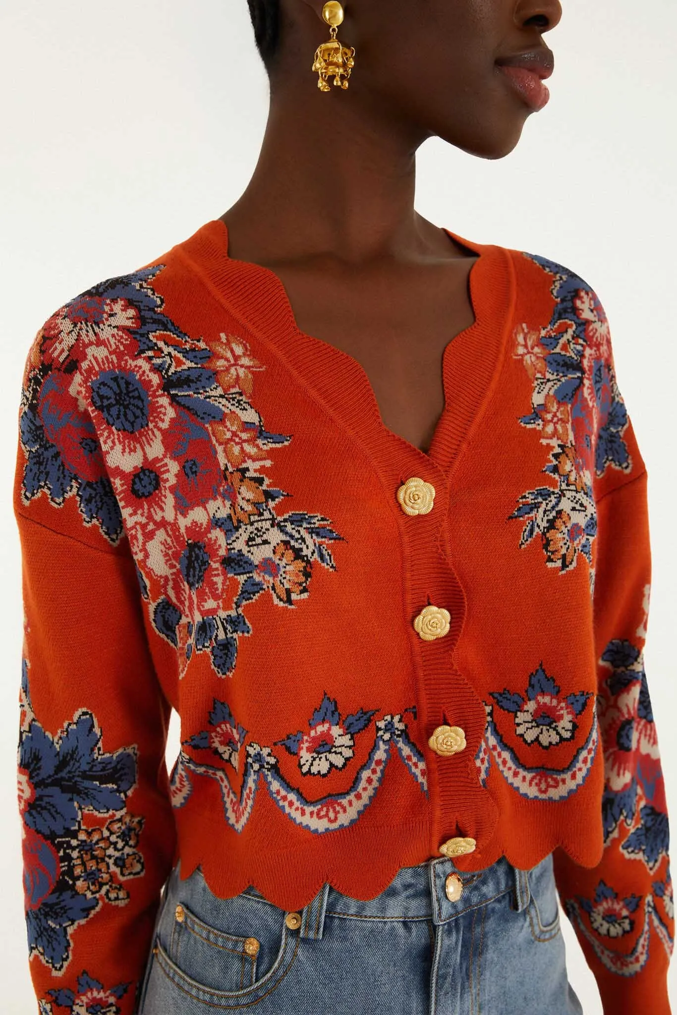 Terracota Victorian Floral Buttoned Knit Cardigan sold by FARM Rio product image thumbnail 2