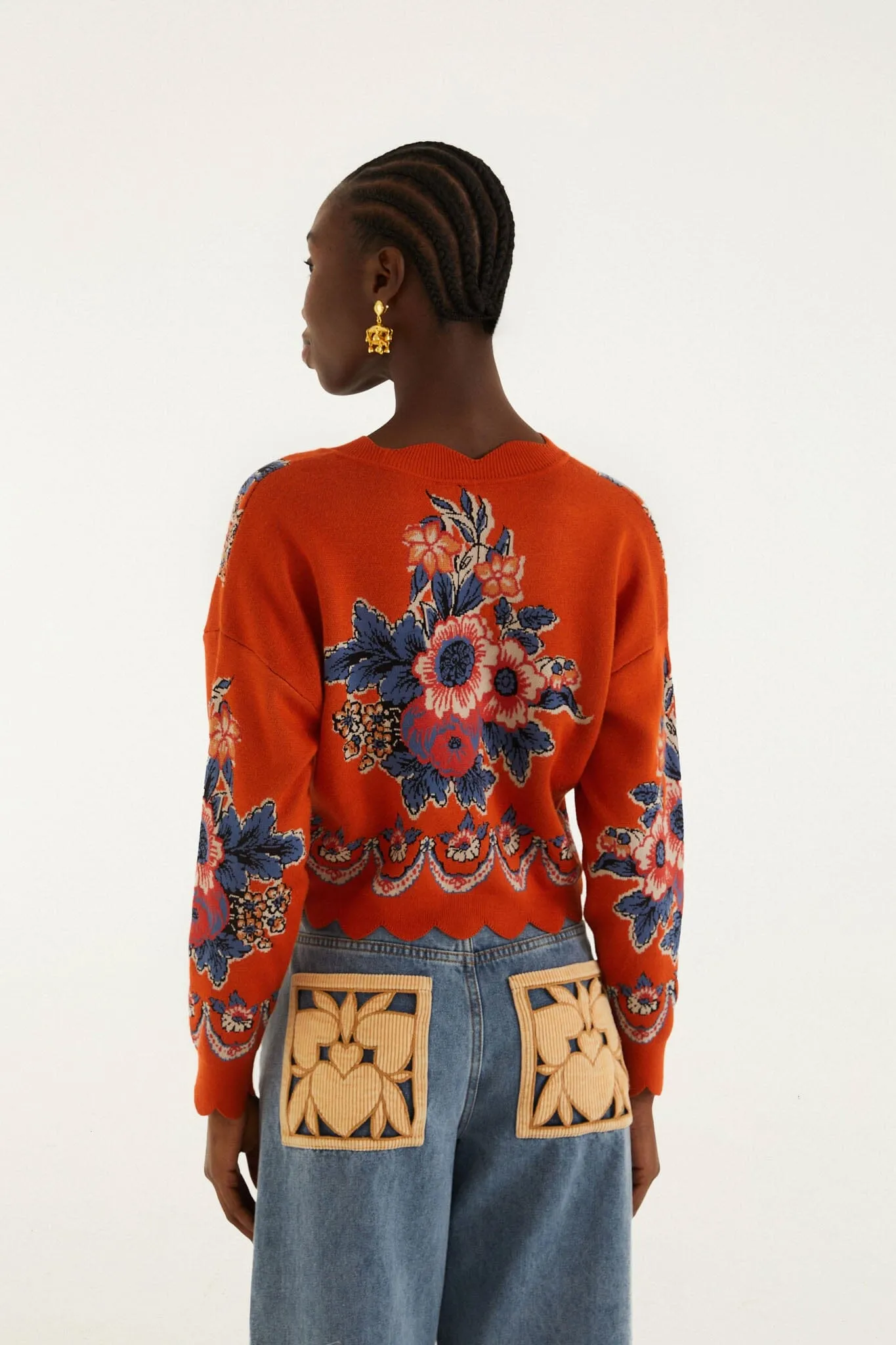 Terracota Victorian Floral Buttoned Knit Cardigan sold by FARM Rio product image thumbnail 3