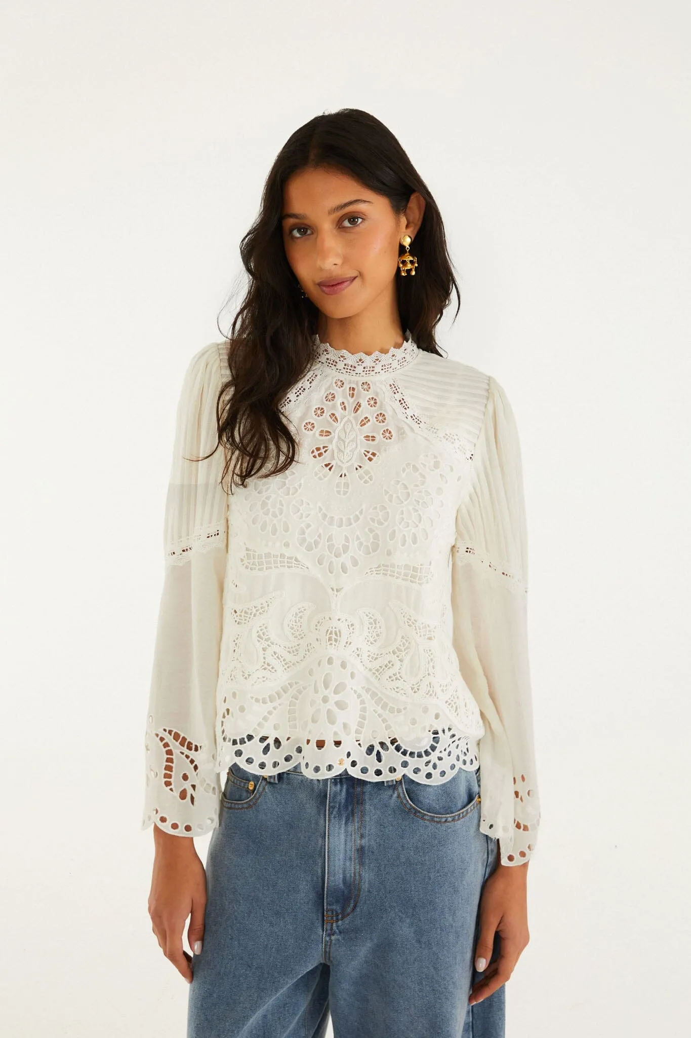 Off-White Richelieu Long Sleeve Blouse sold by FARM Rio