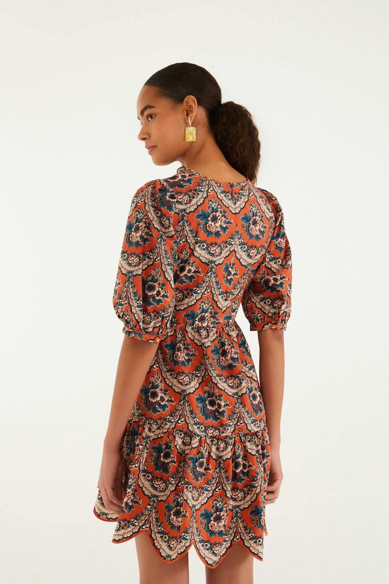 Terracotta Victorian Floral Puff Sleeve Mini Dress sold by FARM Rio product image thumbnail 3
