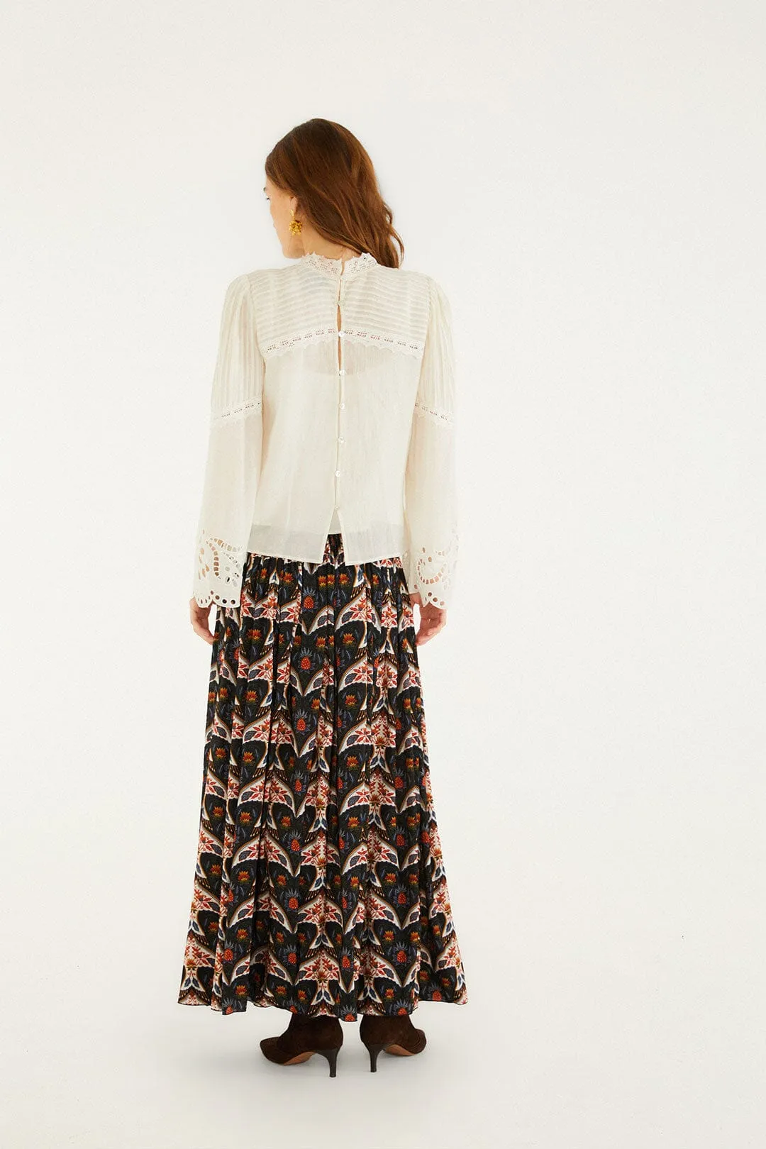 Black Porcelain Birds Pleats Maxi Skirt sold by FARM Rio product image thumbnail 3