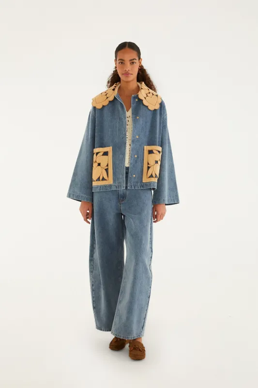 Blue Denim Richelieu Wide-Leg Pants made by FARM Rio