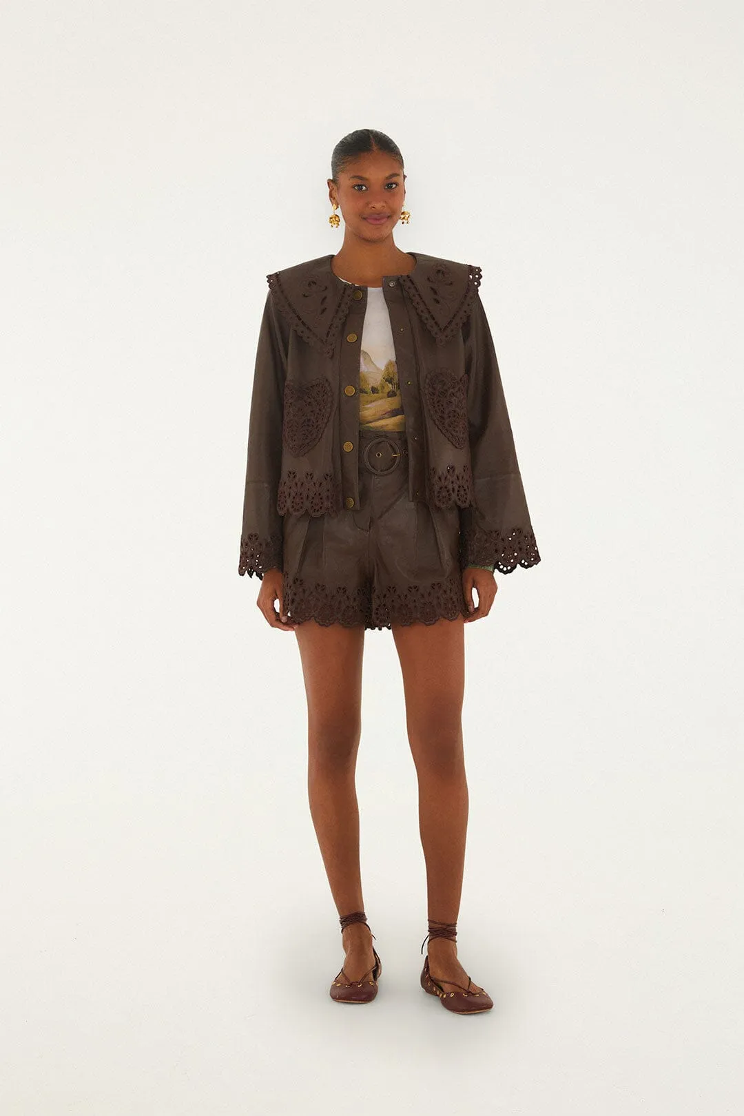 Dark Brown Hearts Richelieu Leather Jacket sold by FARM Rio product image thumbnail 4