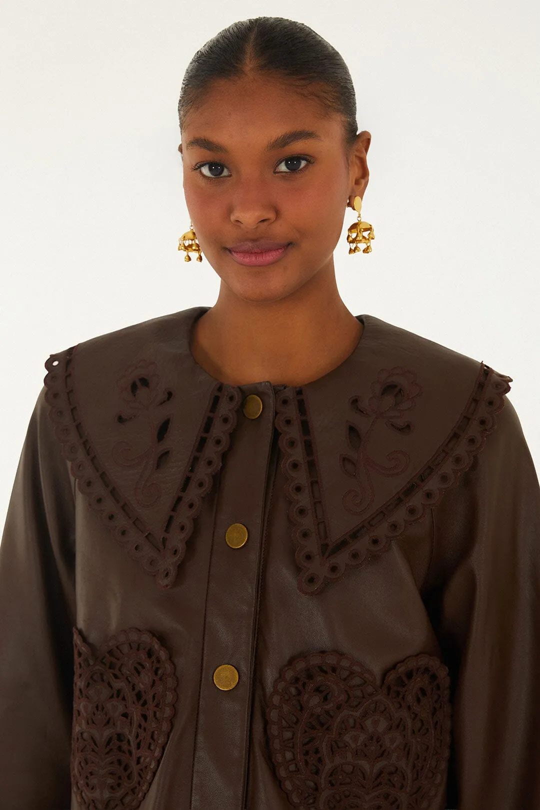 Dark Brown Hearts Richelieu Leather Jacket sold by FARM Rio product image thumbnail 2