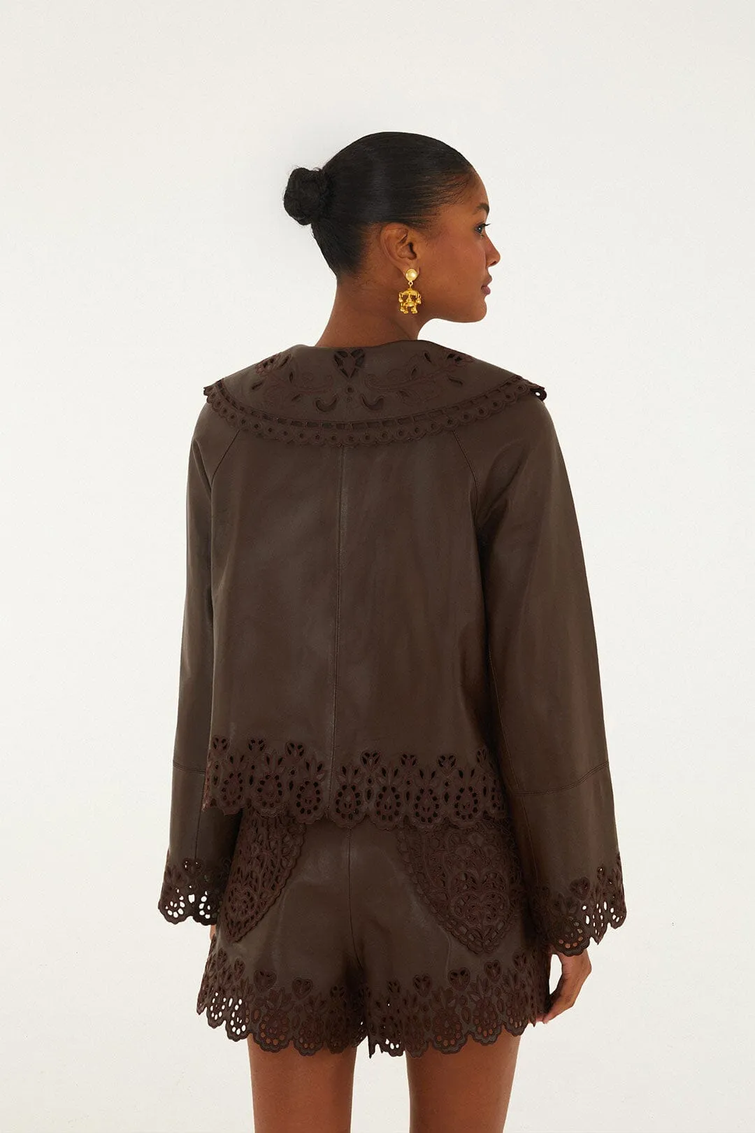 Dark Brown Hearts Richelieu Leather Jacket sold by FARM Rio product image thumbnail 3