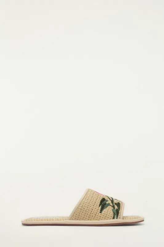 Raffia Farm Hotel Embroidered Slide Sandal made by FARM Rio