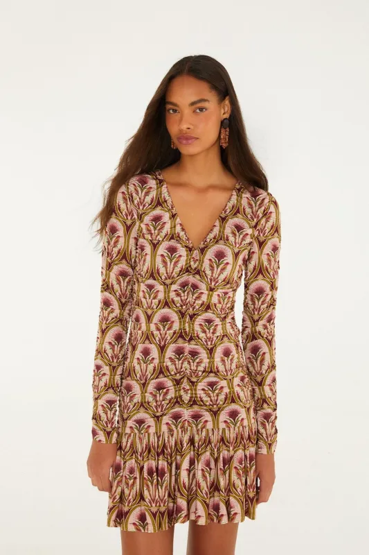 Garden Medal Long Sleeve Ruched Mini Dress made by FARM Rio