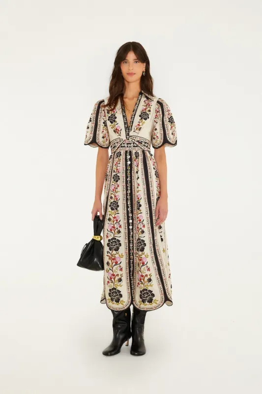 Delicate Floral Collared Buttoned Maxi Dress made by FARM Rio